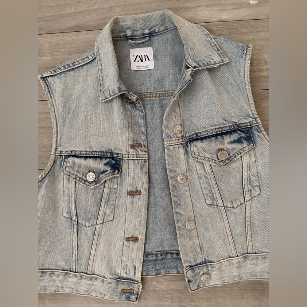 Zara light blue denim vest jacket